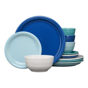 Mixed Coastal Blues Bistro Coupe 12-Piece Dinnerware Set. Service for 4