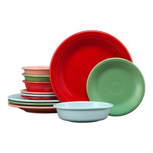 Peppermint Frost Mixed Color Classic Rim 12-Piece Dinnerware Set. Service for 4