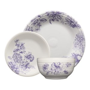 Botanical Floral Lavender Classic Bistro 3-Piece Dinnerware Set. Service For 1