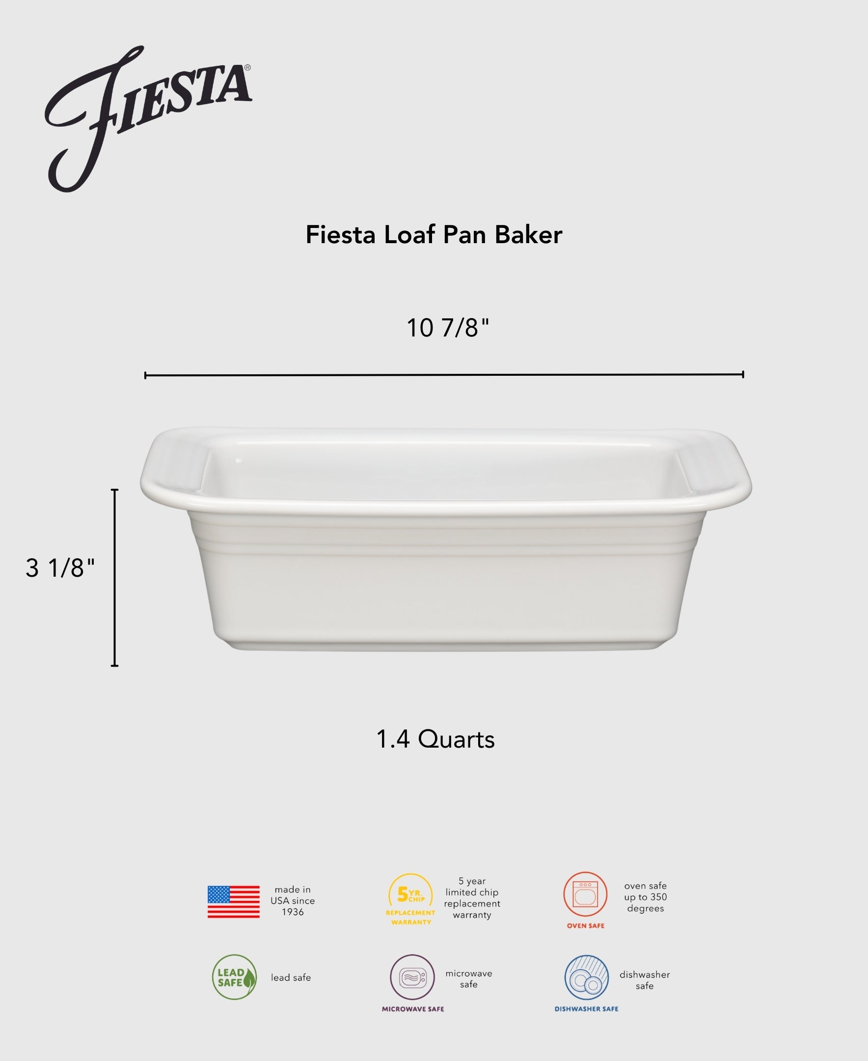 Fiesta 10 3/4 Inch x 5 3/4 Inch Loaf Pan Baker 1.4 Quarts - Image 2